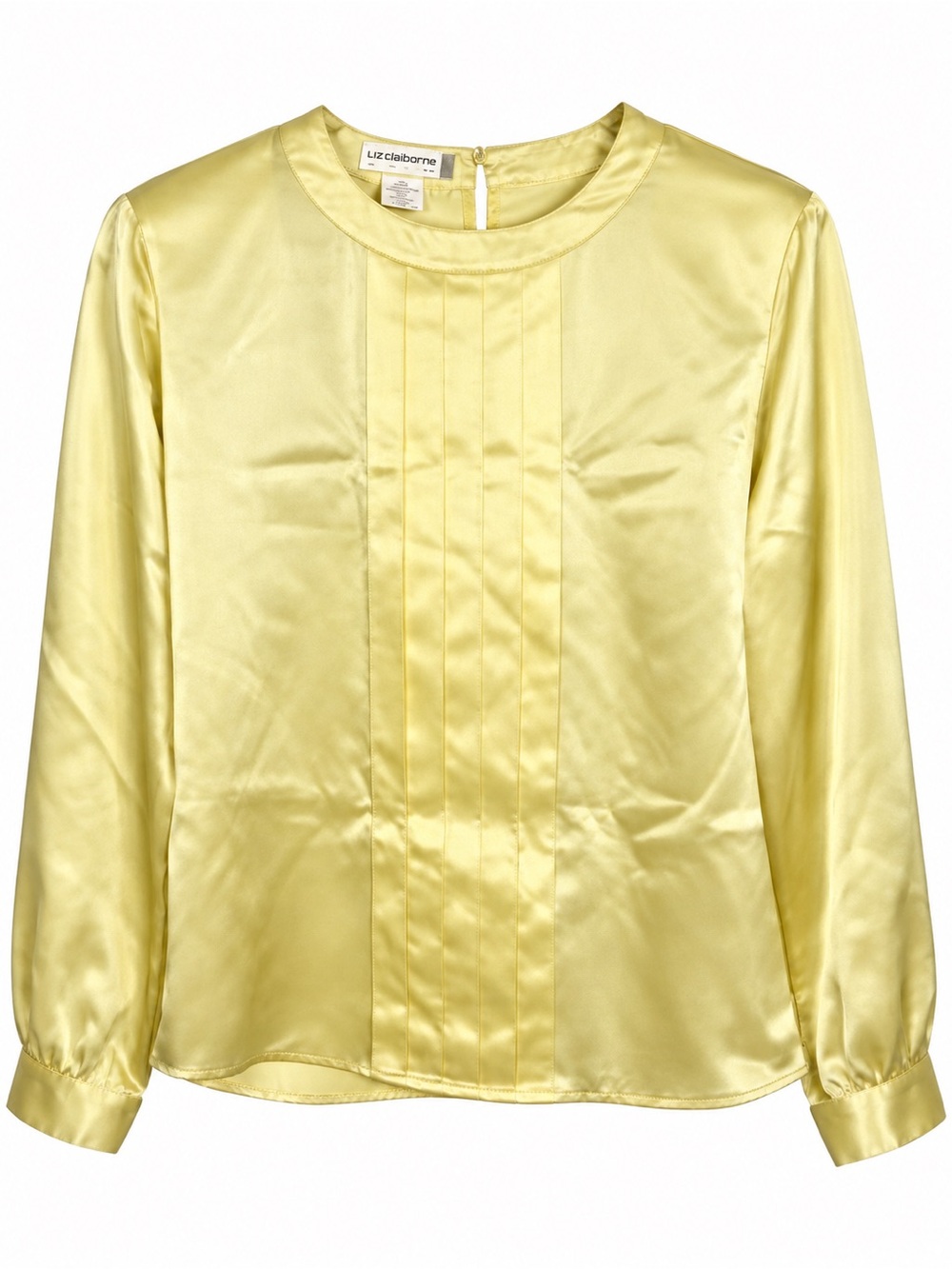 Vintage Liz Claiborne Petites 6 Satin Blouse Pintuck Shoulder Pads Back Button